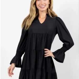 Jude Connally Black Tiered Long Sleeve Dress